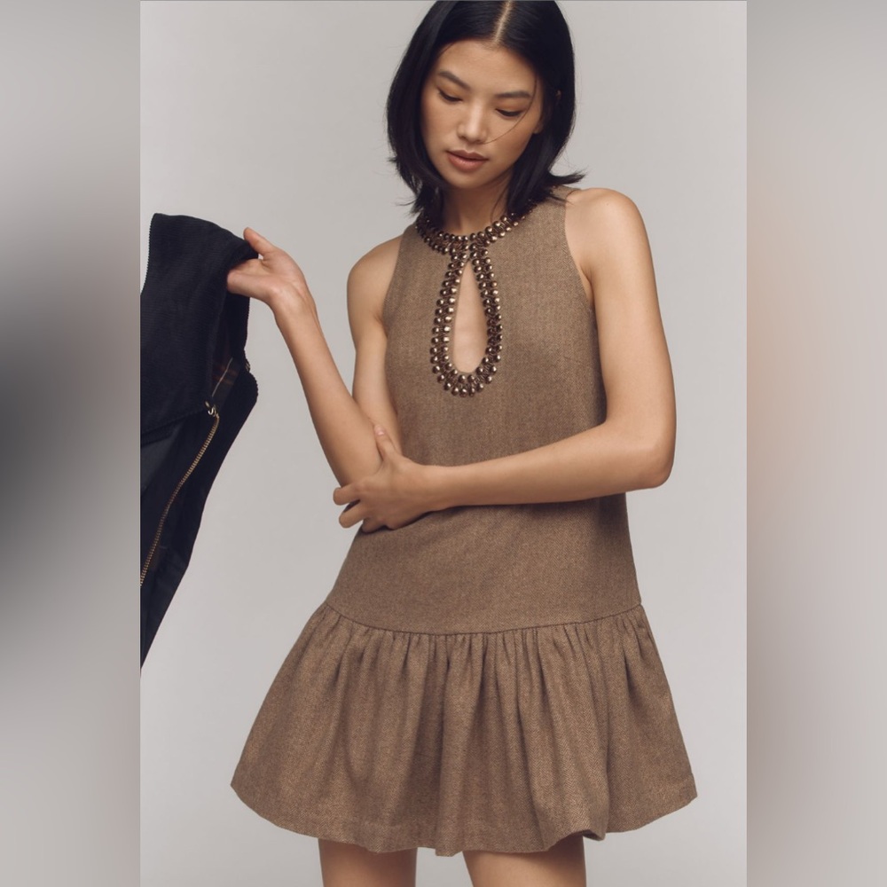 ✨ Anthropologie Beaded Keyhole Sleeveless Mini Dress Sz M - Picture 1 of 8